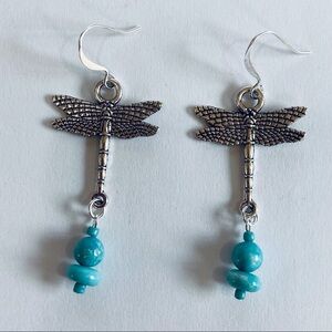 💰 𝕊 𝕠 𝕝 𝕕 💰 Dragonfly Earrings w/ Genuine Turquoise Gemstone by Desert Beads